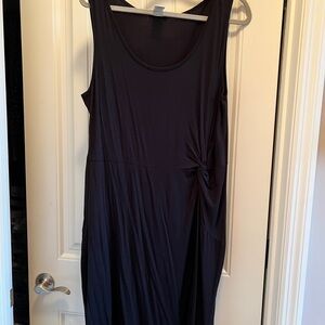 Aqua Blues Elegant Black Midi Dress with Side Knot Detail Sz 2x 18/20